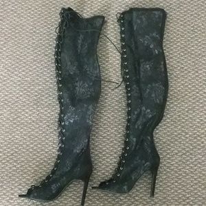 Brand New Forever 21 Peep Toe Thigh High Boots